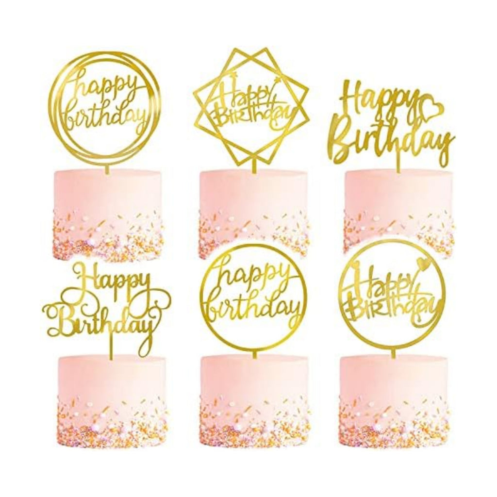 6-Pack Gold Cake Topper Set, Double-Sided Glitter, Acrylic Happy Birthday Cupcake Toppers, Birthday Decorations for Children or Adults.