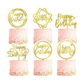 6-Pack Gold Cake Topper Set, Double-Sided Glitter, Acrylic Happy Birthday Cupcake Toppers, Birthday Decorations for Children or Adults.