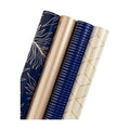 WRAPAHOLIC 30 Inch Navy Wrapping Paper - Jumbo Roll Gold and Navy Print with Cut Lines for Christmas, Birthday, Holiday, Father's Day, Baby Shower - 4 Rolls - 30 Inch x 120 Inch Per Roll