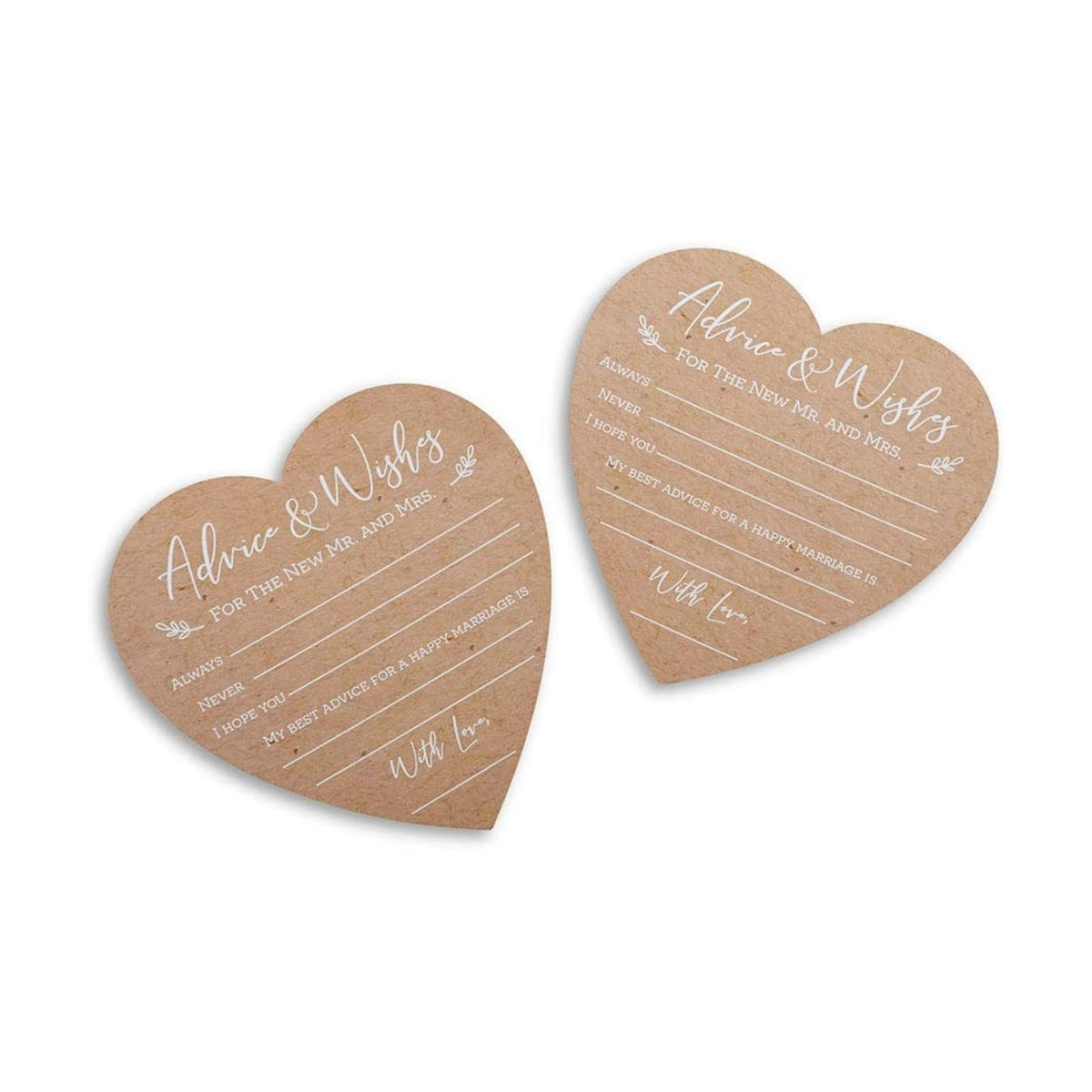 Kate Aspen Wedding Advice And Wishes For The Mr And Mrs - Heart Shaped Cards (Set of 50) Rustic Kraft Paper