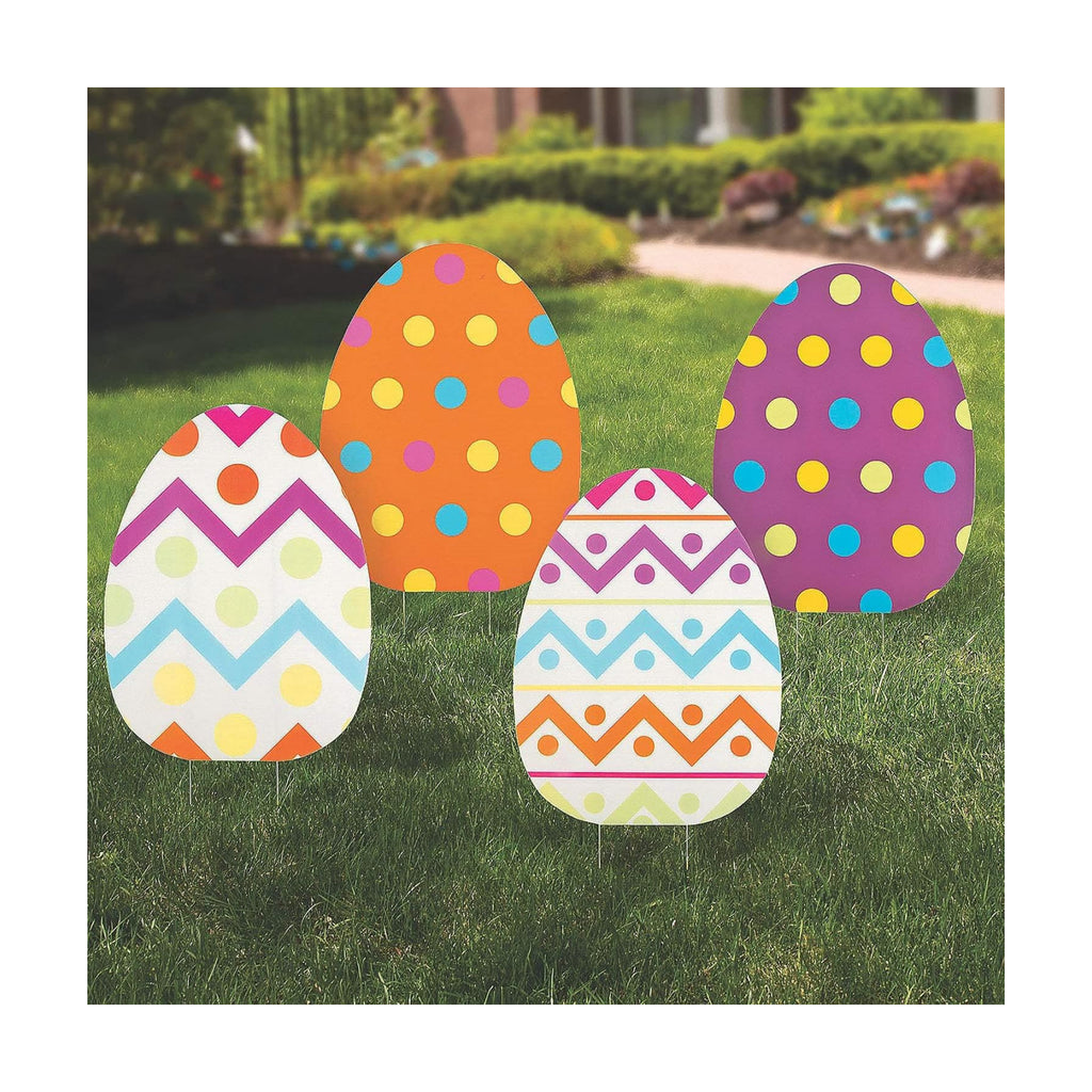 Fun Express Jumbo Easter Eggs Yard Signs 4-Pack - Large 18x24.5 Outdoor Easter Decorations with Stakes | Weather-Resistant Egg Hunt Signs for Front Yard, Lawn & Garden Party Decor