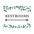 Andaz Press Wedding Party Directional Signs, Natural Greenery Green Leaves, 8.5x11-inch, Double-Sided, Restrooms with Big Arrow, 1-Pack