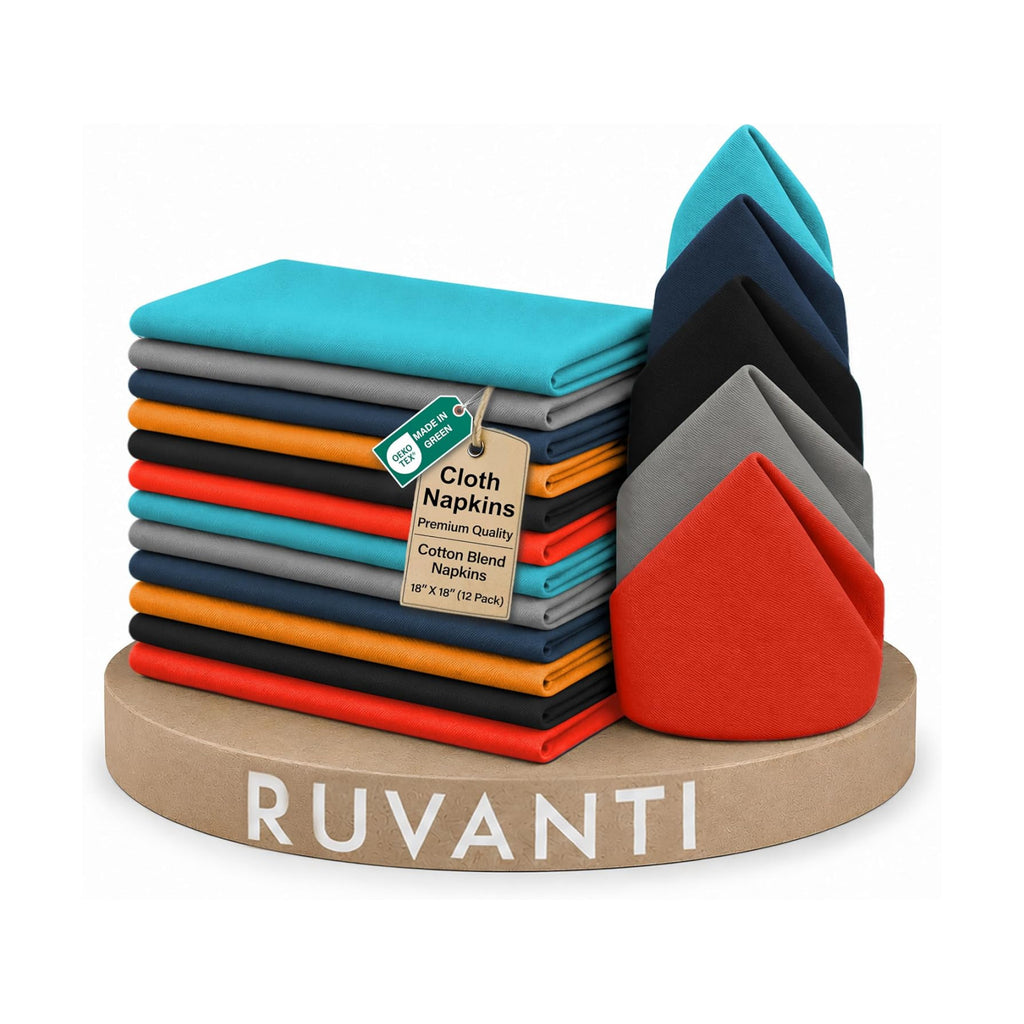 Ruvanti Cloth Napkins Set of 12, Cotton Enrich 18”x18” - Multi Color