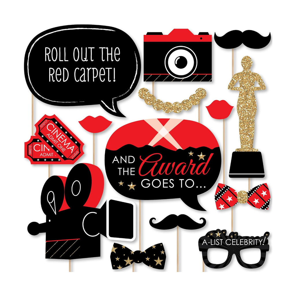 Red Carpet - Movie Night Photo Booth Prop Kit, DIY Cardstock Props - 20pc