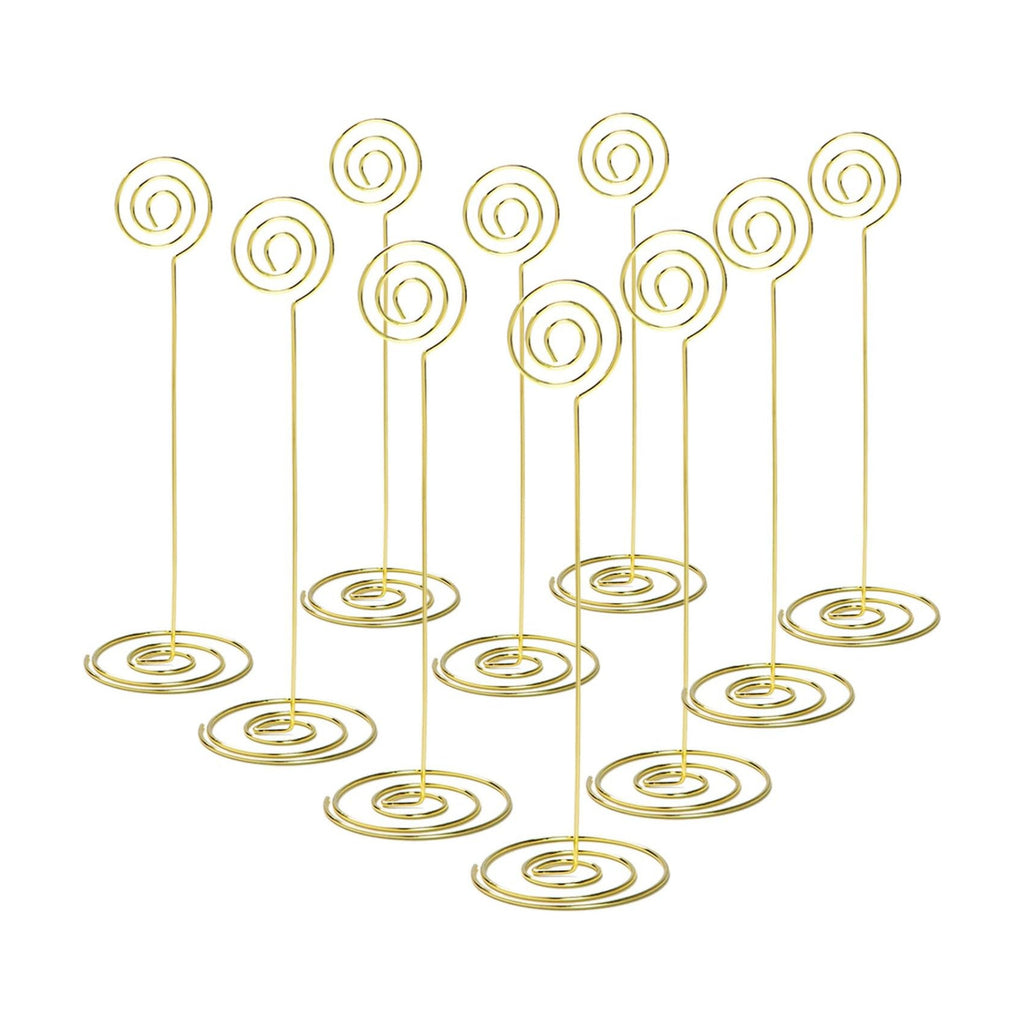 Jofefe Place Card Holders - 10pcs 8.6" Tall Table Card Holders Table Number Holders Table Picture Stand Wire Photo Holder for Place Cards Wedding Party Office Desk Name Memo Menu Clips (Gold)