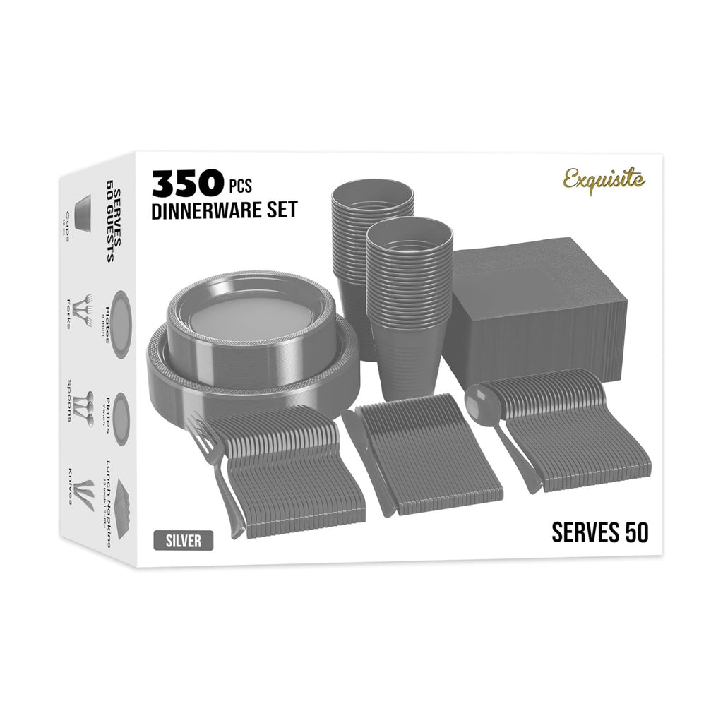 Exquisite 350 Pcs Silver Plates and Napkins Party Supplies Plate Sets