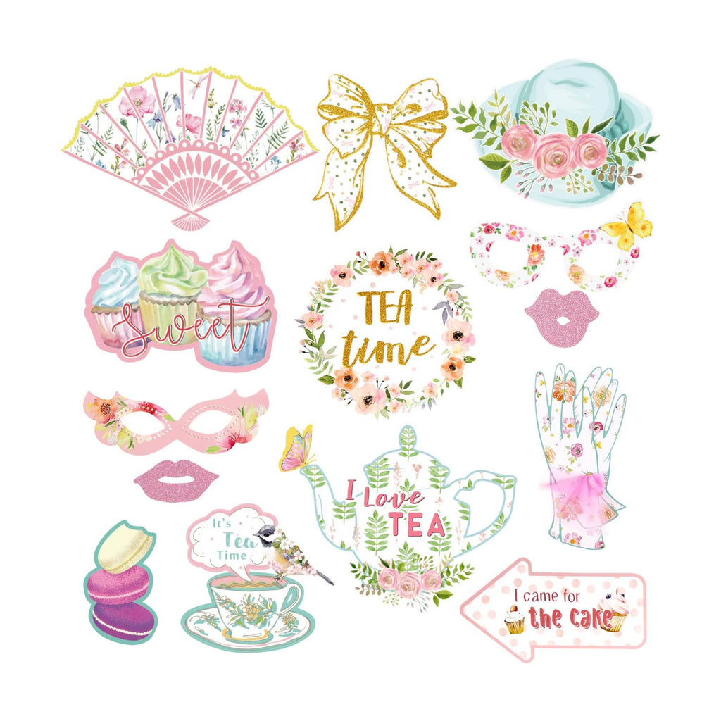 SUNBEAUTY 14 Pcs Tea Party Photo Booth Props Tea Party Decorations Alice in Wonderland Party Supplies Garden Party Bridal Shower for Girls Women
