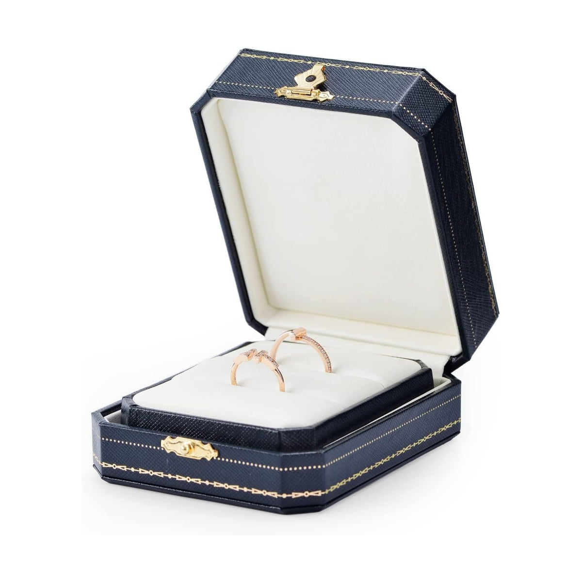 Oirlv Double Ring Box Royal Blue Ring Bearer Box for Engagement Wedding Jewelry Gift Case