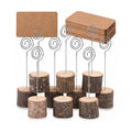 Toncoo 10Pcs Premium Wood Place Card Holders with Swirl Wire and 20 Pcs Kraft Place Cards, Rustic Wood Table Number Holders Stands, Name Cards Photo Holders for Wedding Party Sign Food Cards Label