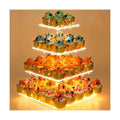 YestBuy Cupcake Stand with Yellow LED Lights, 4 Tier Cupcake Stand for 50 Cupcakes, Acrylic Cupcake Tower Stand, Clear Tiered Cupcake Holder for Birthday Candy Bar Décor Weddings, Parties Events