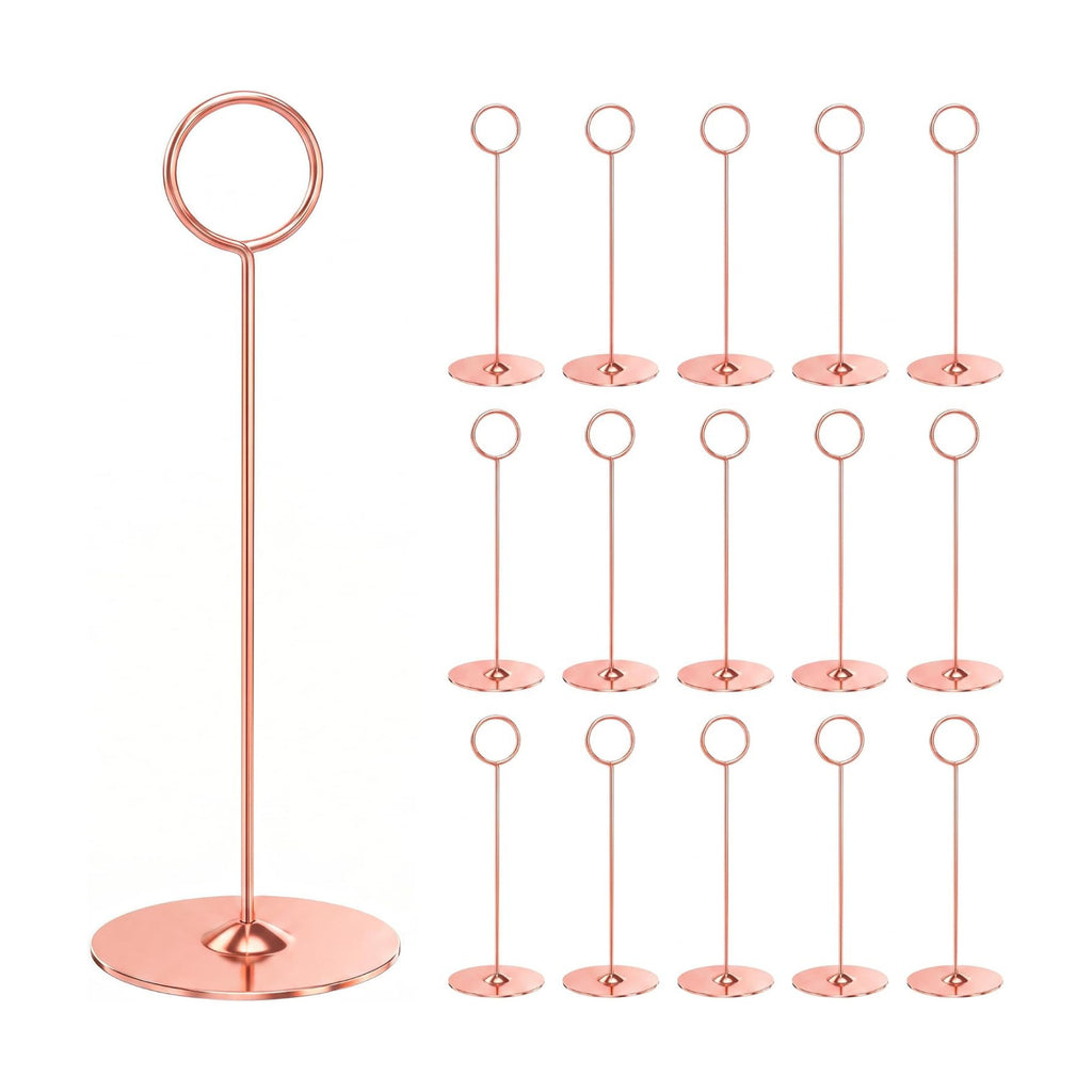Urban Deco 16 Pieces Table Card Holder 8 inches Table Number Holders Place Steel Card Holders for Photos, Food Signs, Memo Notes, Weddings, Restaurants, Birthdays (Rosegold)