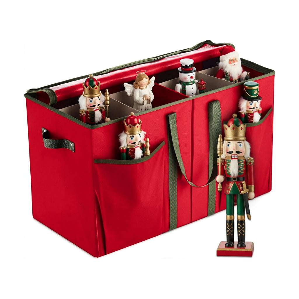 ZOBER Nutcracker Storage Containers - Ornament Christmas Figurine Storage Box - Christmas Village Containers Fits Up to 8 15-Inch Figurines & Xmas Decorations Accessories - Red