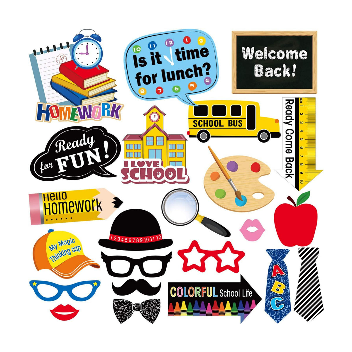 24 Sets Back to School Photo Booth Props Kit - First Day of School Camera Props Kit Party Supplies for Kids and Adults