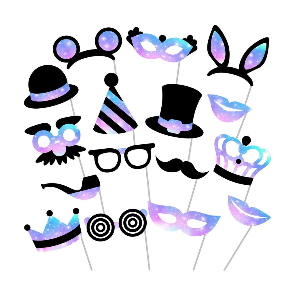 Premium Birthday Wedding Graduation Photo Booth Props Kit - 16 pc - Black & Purple - Durable & Easy-to-Use Photobooth Props Signs for Memorable Photos - Party Supply Decorations - by PixiPy