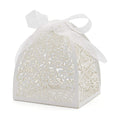 KPOSIYA Pack of 100 Laser Cut Rose Candy Boxes, Favor Boxes 2.5"x 2.5"x 3.1", Gift Boxes Bridal Shower Anniverary Birthday Party Wedding Favor (100,White)