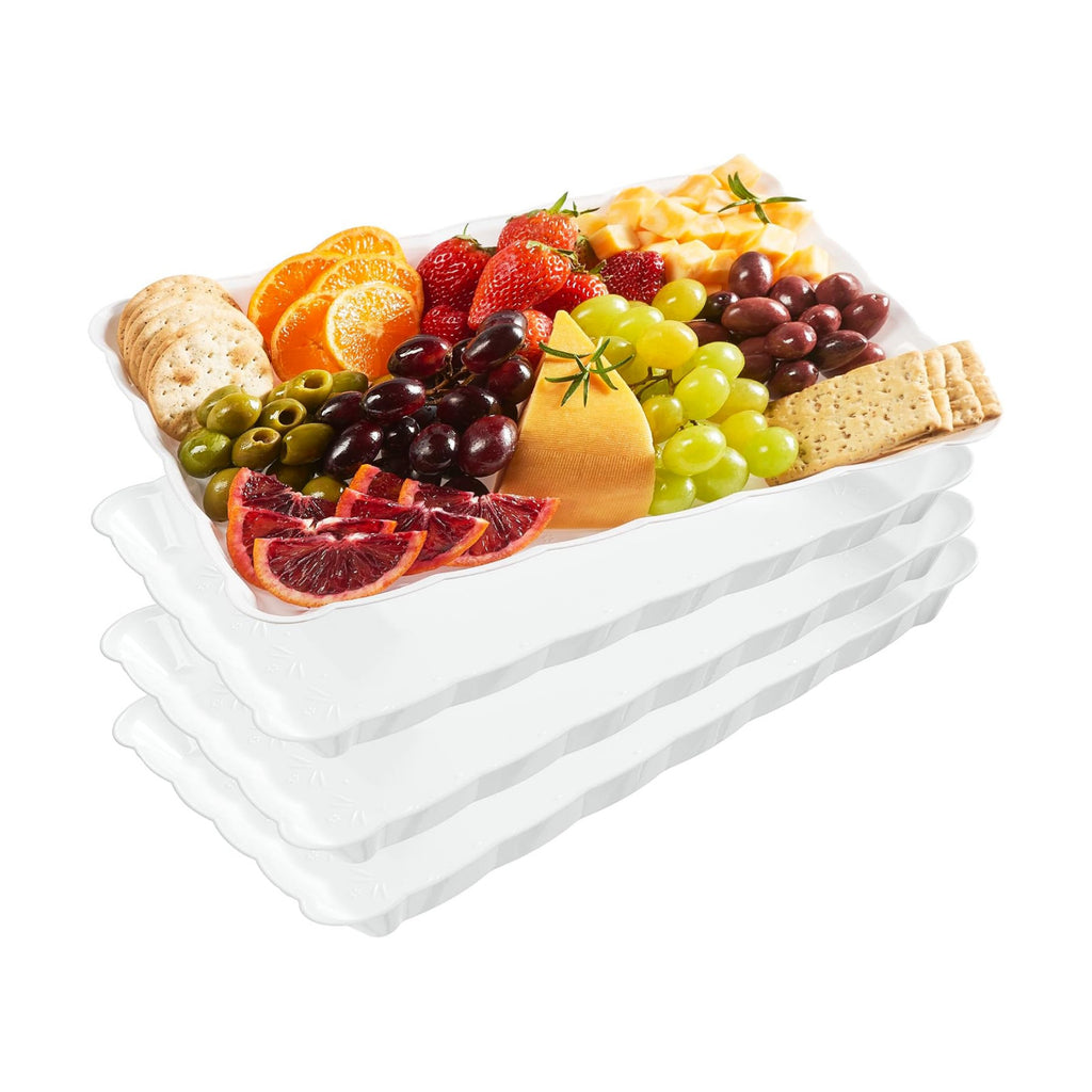 White Plastic Serving Trays - Serving Platters Rectangle 9X13 pack of 4