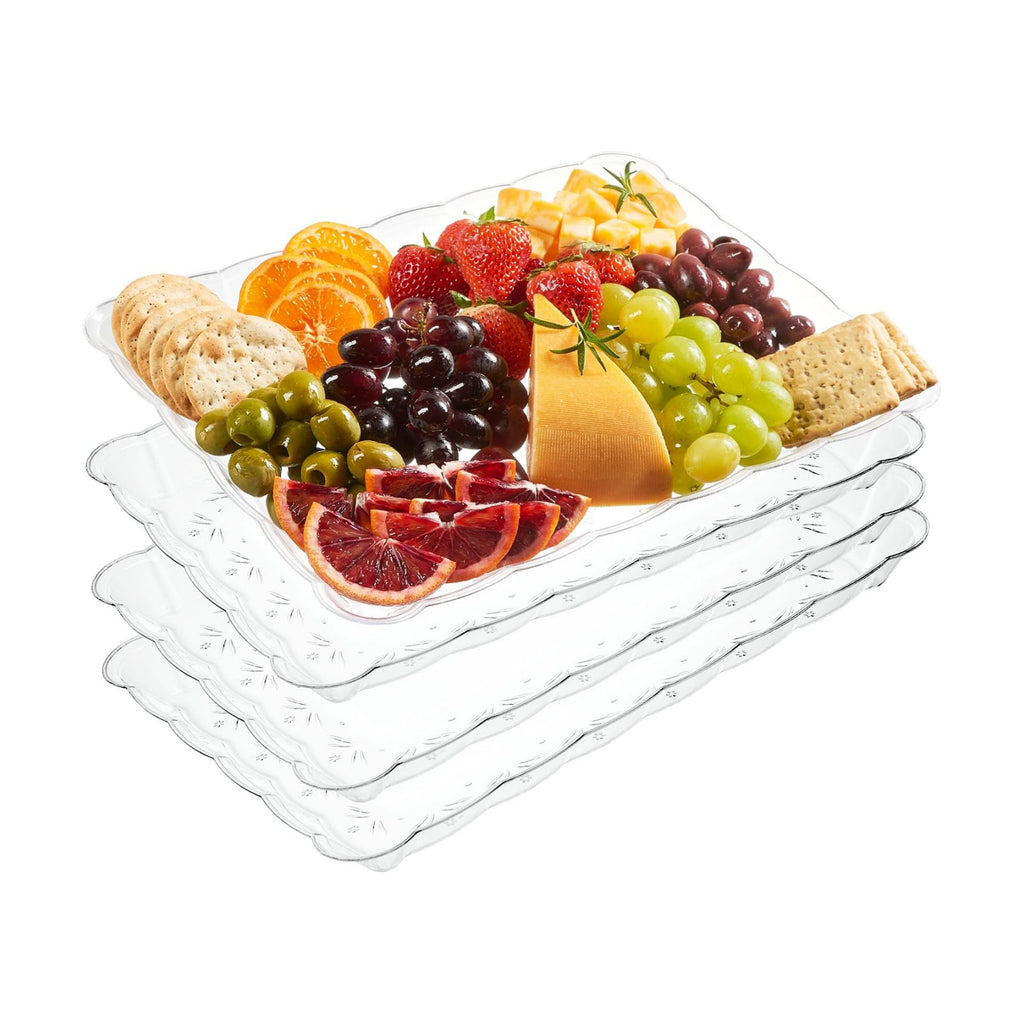 Plasticpro Plastic Serving Trays - Serving Platters Rectangle 9X13 Disposable Party Dish Includes 4 Trays