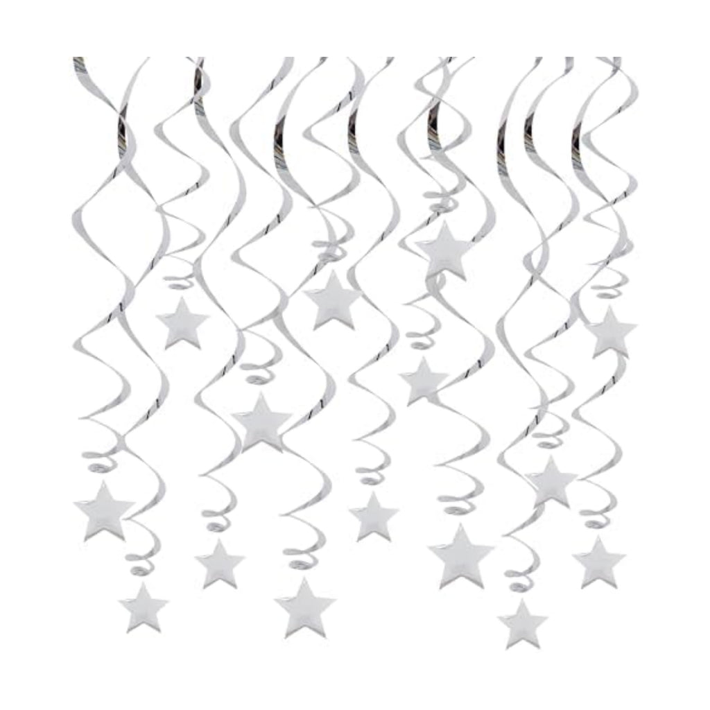 BEISHIDA Silver Star Hanging Swirl Decorations,Hanging Silver Party Supplies for Graduation Wedding Baby Shower Decorations, Pack of 15