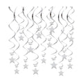 BEISHIDA Silver Star Hanging Swirl Decorations,Hanging Silver Party Supplies for Graduation Wedding Baby Shower Decorations, Pack of 15