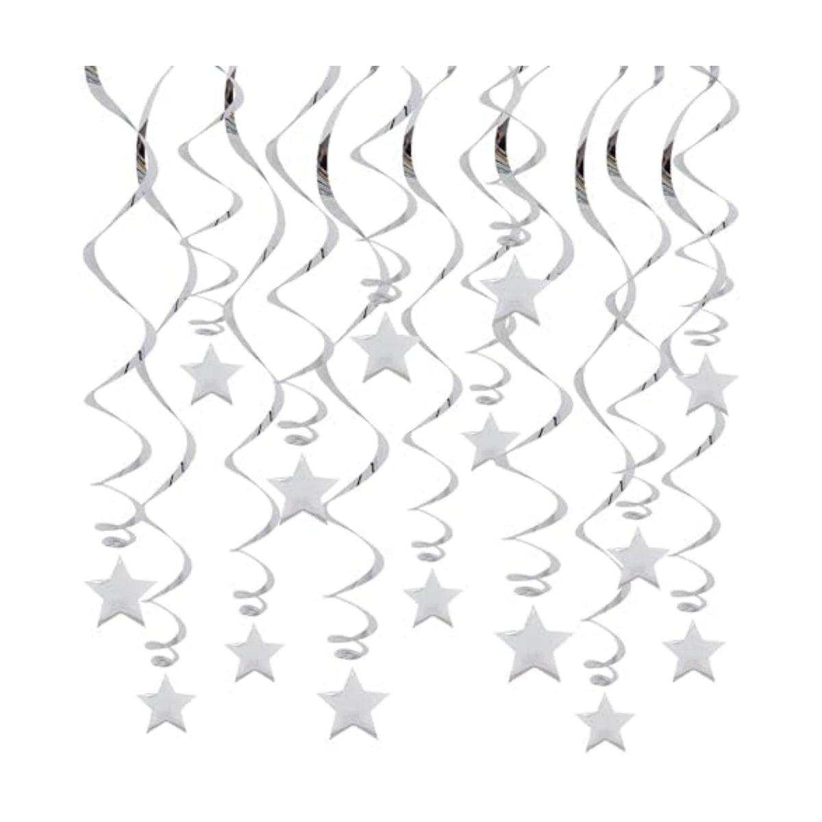 BEISHIDA Silver Star Hanging Swirl Decorations,Hanging Silver Party Supplies for Graduation Wedding Baby Shower Decorations, Pack of 15