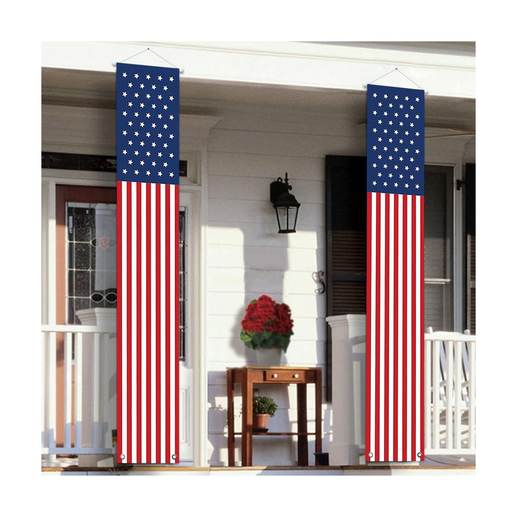4th of July Decorations Outdoor - Hanging American Flag Banners Porch Sign