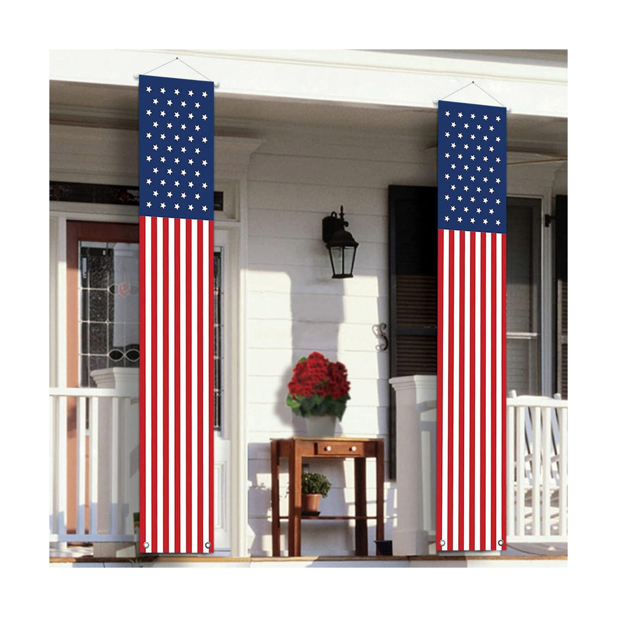 4th of July Decorations Outdoor - Hanging American Flag Banners Porch Sign