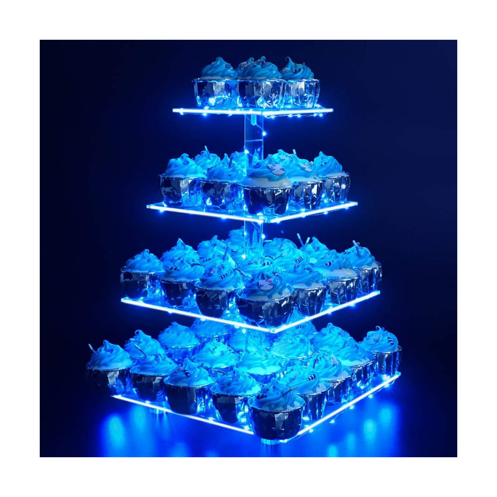 YestBuy 4 Tier Cupcake Stand with Blue Lights, Cupcake Tower Stand 50 Cupcakes