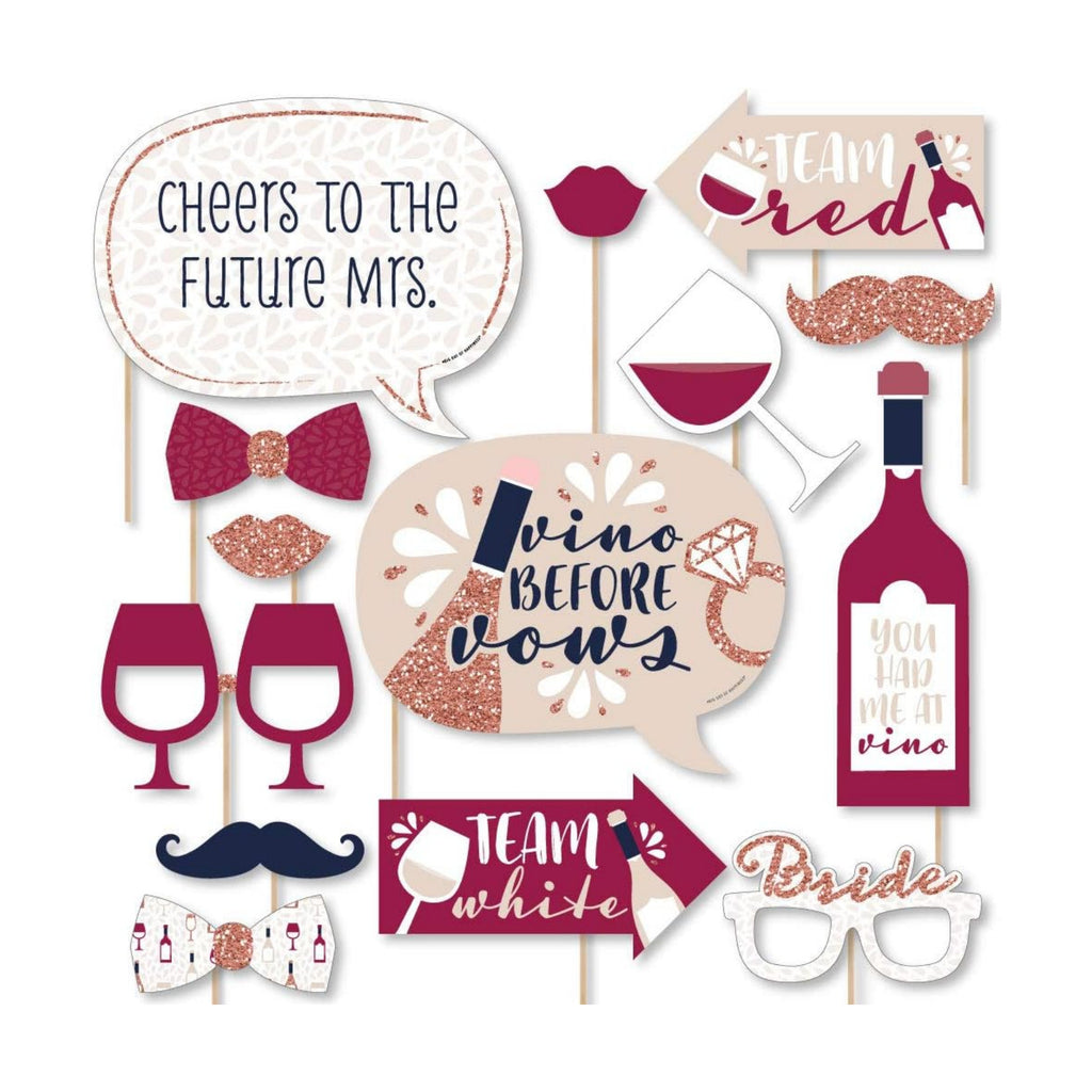 Vino Bridal Shower Photo Booth Prop Kit, DIY Cardstock Props - 20pc
