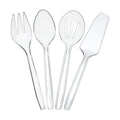 Plasticpro Disposable Plastic Serving Utensils Set of 12, 3 Spoons, 3 Forks 3 Knives, 3 Sifting Spoons, Clear Heavyweight