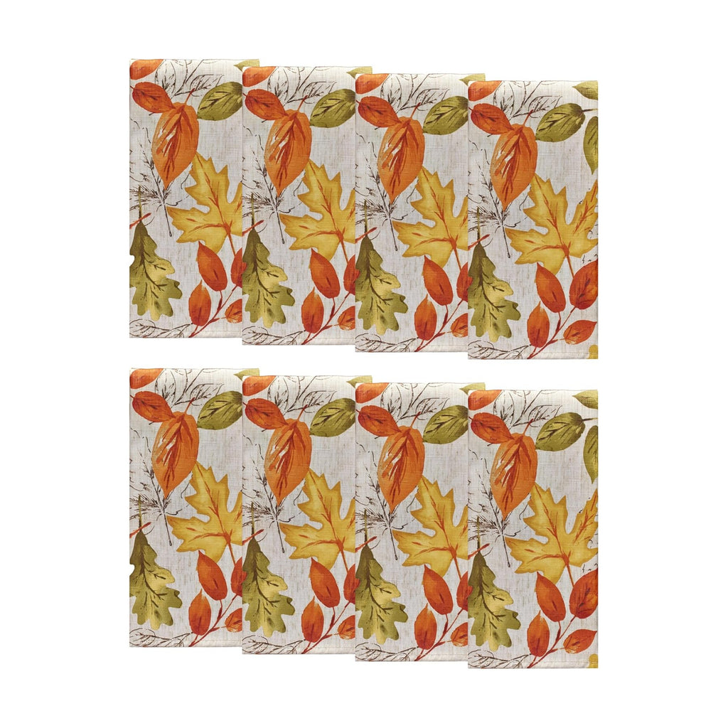 Autumn Leaves Fall Printed Napkins, Set of 8, Multicolor - 17" W x 17" L