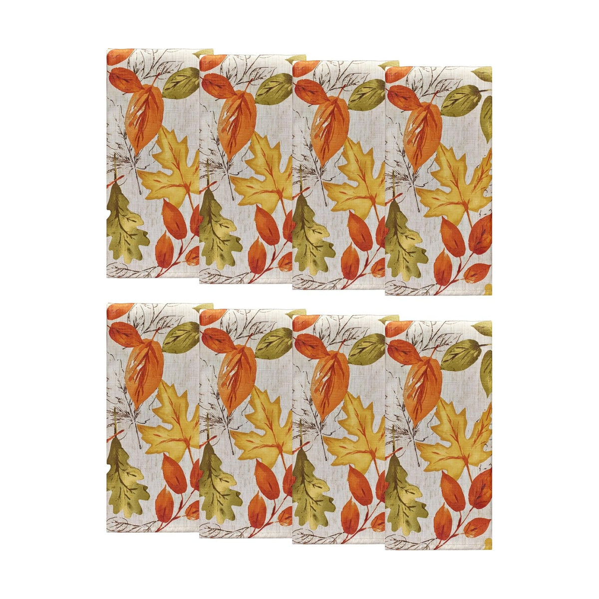 Autumn Leaves Fall Printed Napkins, Set of 8, Multicolor - 17" W x 17" L