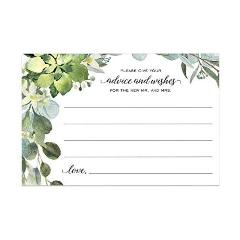 Canopy Street Lush Greenery Advice And Wishes Cards For The Bride And Groom / 50 Marriage Advice Note Cards / 4" x 6" Newlyweds Blank Advice Cards/Greenery Bridal Shower Décor And Games