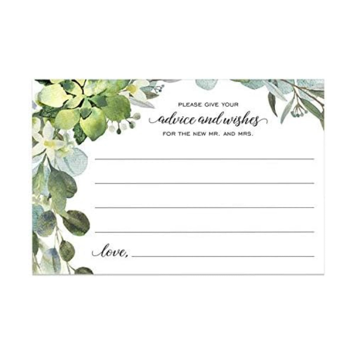 Canopy Street Lush Greenery Advice And Wishes Cards For The Bride And Groom / 50 Marriage Advice Note Cards / 4" x 6" Newlyweds Blank Advice Cards/Greenery Bridal Shower Décor And Games