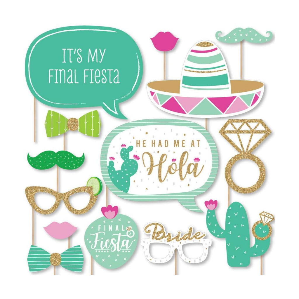 Fiesta Bridal Shower Photo Booth Prop Kit, DIY Cardstock Props - 20pc