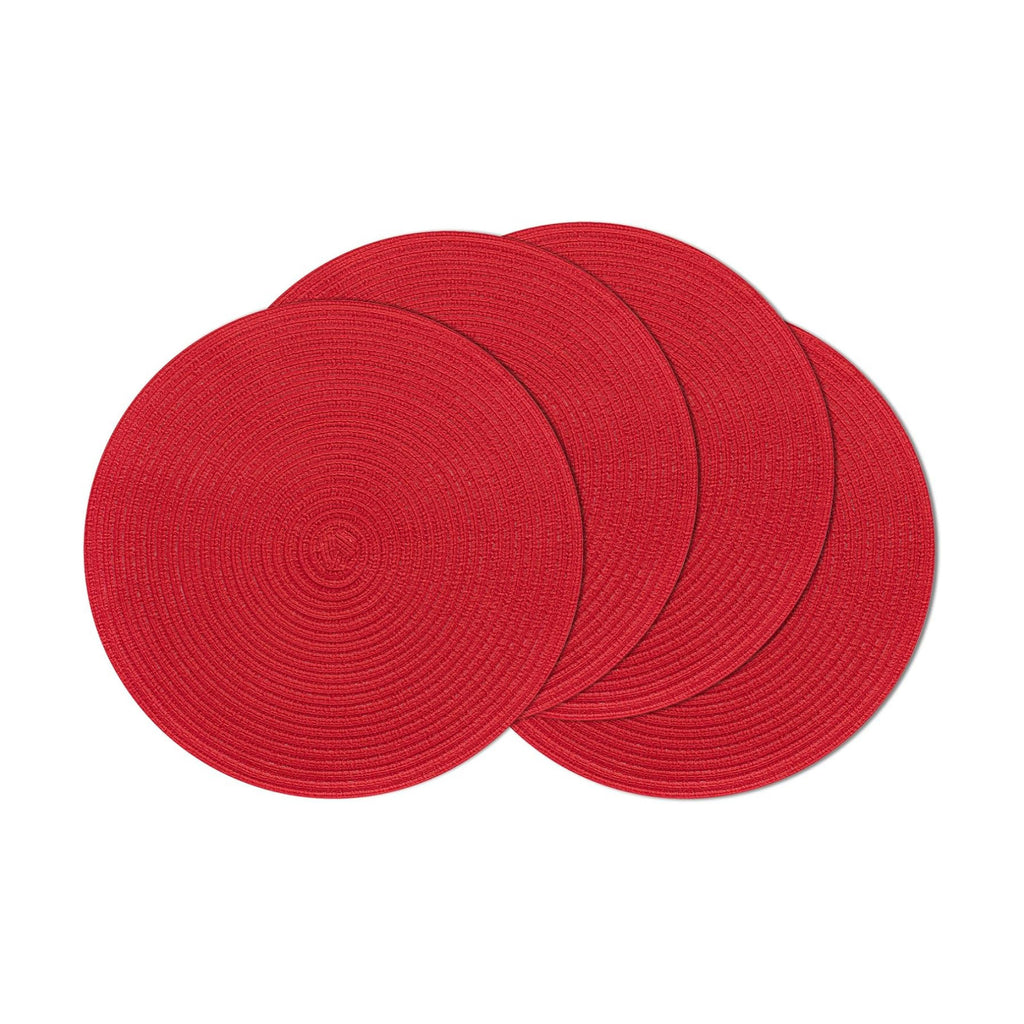 SHACOS Round Placemats Set of 4 Non Slip Washable Place Mats 15 inch Cotton Polyester Braided Placemat for Christmas Home Wedding Party Dining Table Decor (Red, 4)