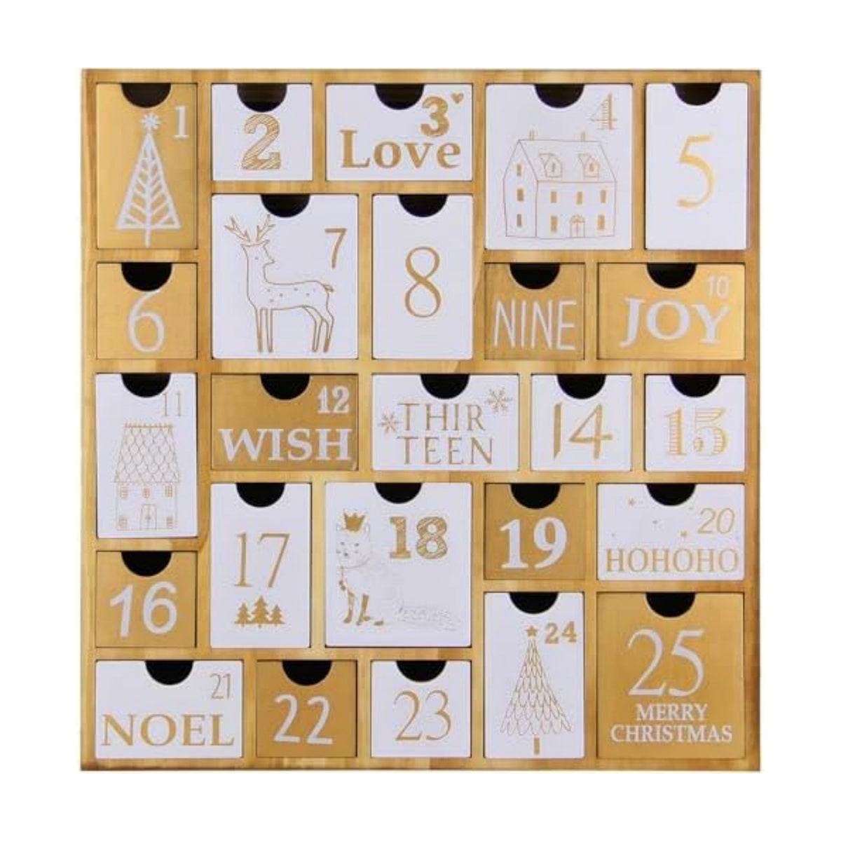 Juegoal Advent Calendar with 25 Drawers Countdown to Christmas, Refillable Wooden Advent Xmas Gift for Kids, 12 Inches Tall