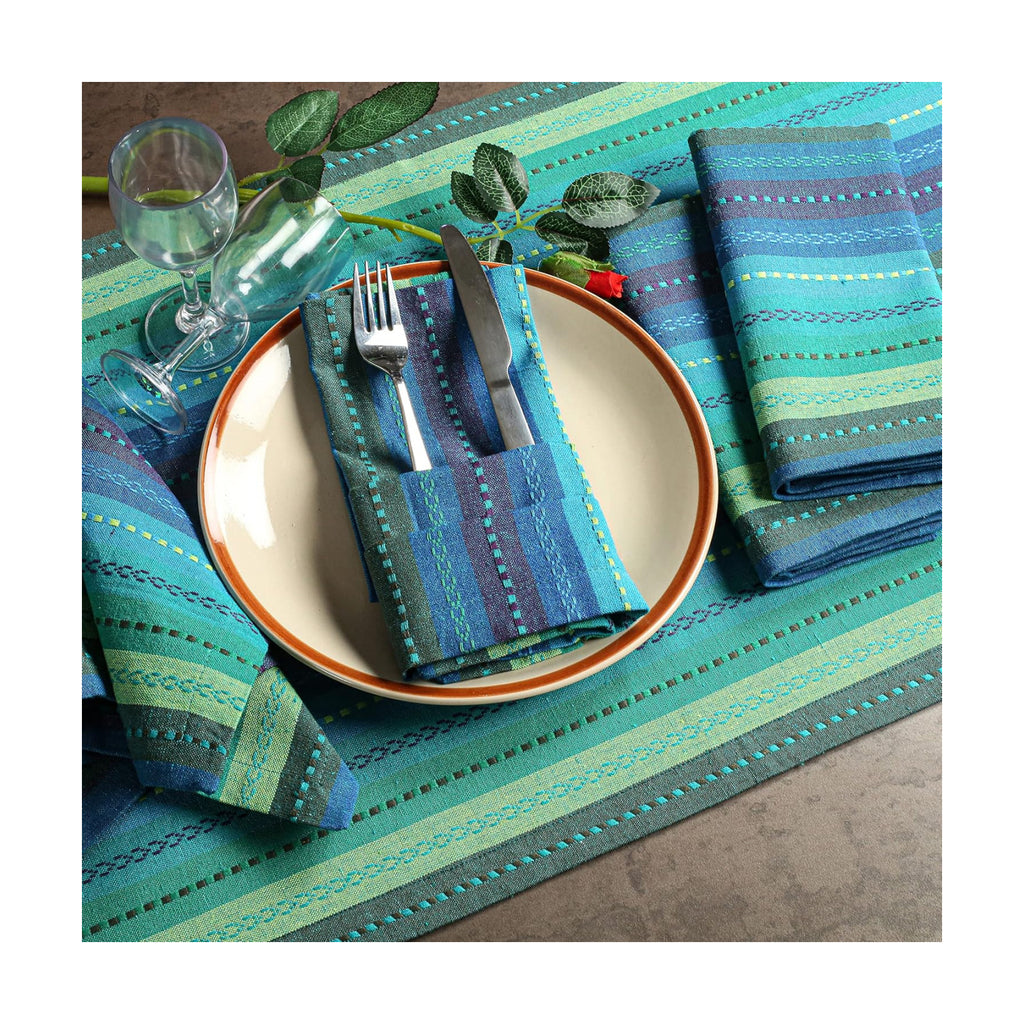 Lightnpro Salsa Stripes Cloth Napkins Set of 12, 18x18 Inch, Teal Multi