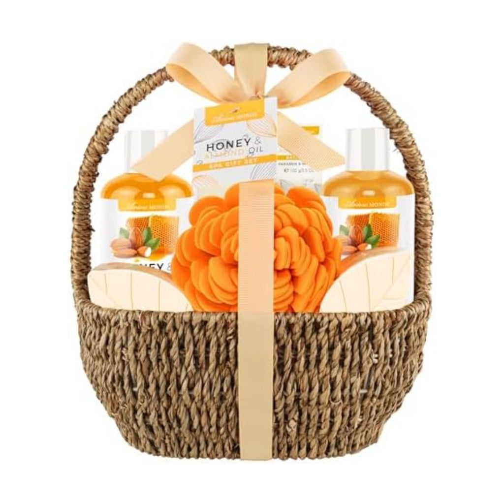 Bath Spa Gift Basket, Honey Almond 8pcs Bath & Body Gift Set for Women
