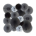 18pcs Party Hanging Paper Fans Set Black White Round Paper Fans Decorative Pattern Folding Fan Halloween Hanging Garlands for Halloween Birthday Wedding Graduation Events Accessories