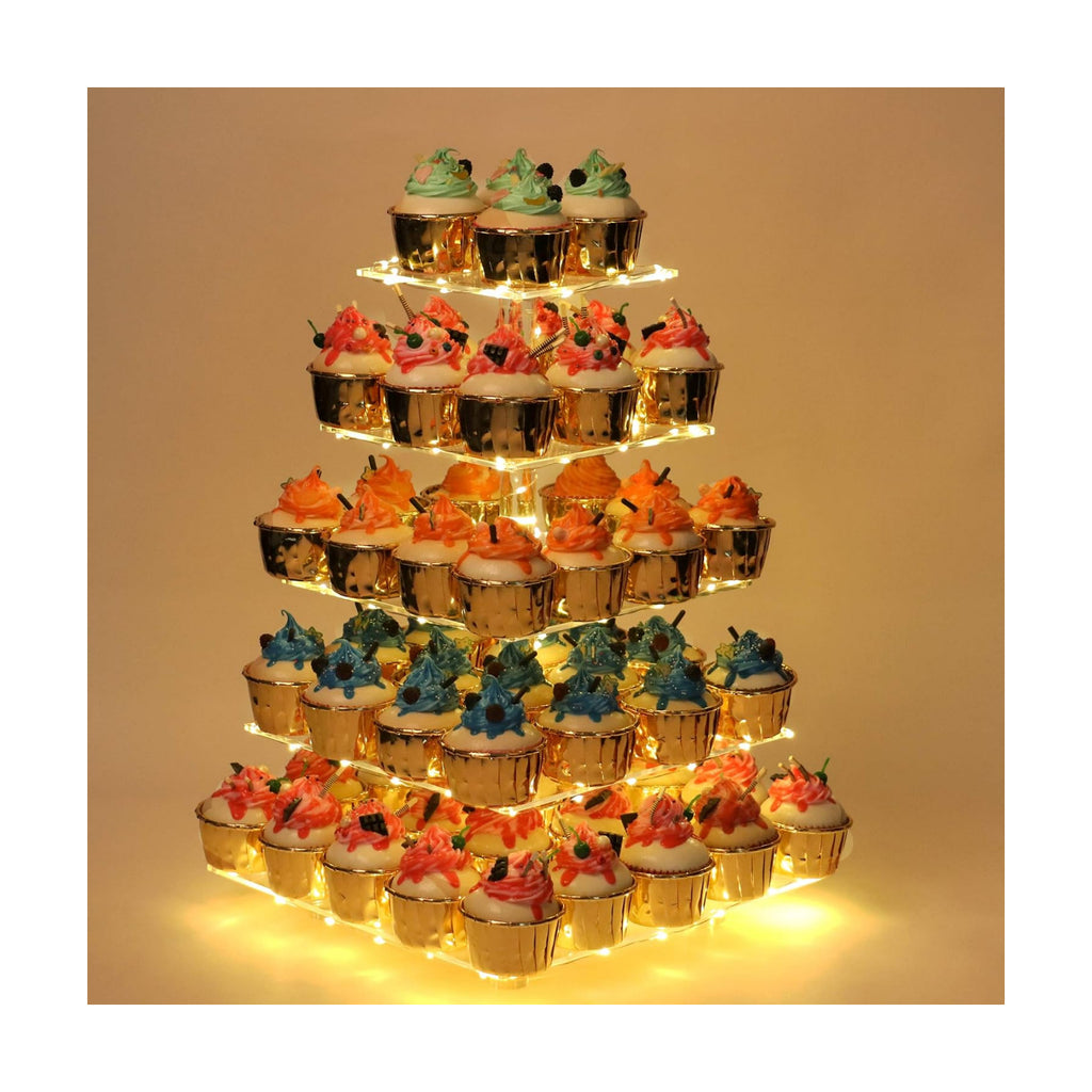 YestBuy 5 Tier Cupcake Stand for 60 Cupcakes with Yellow Lights