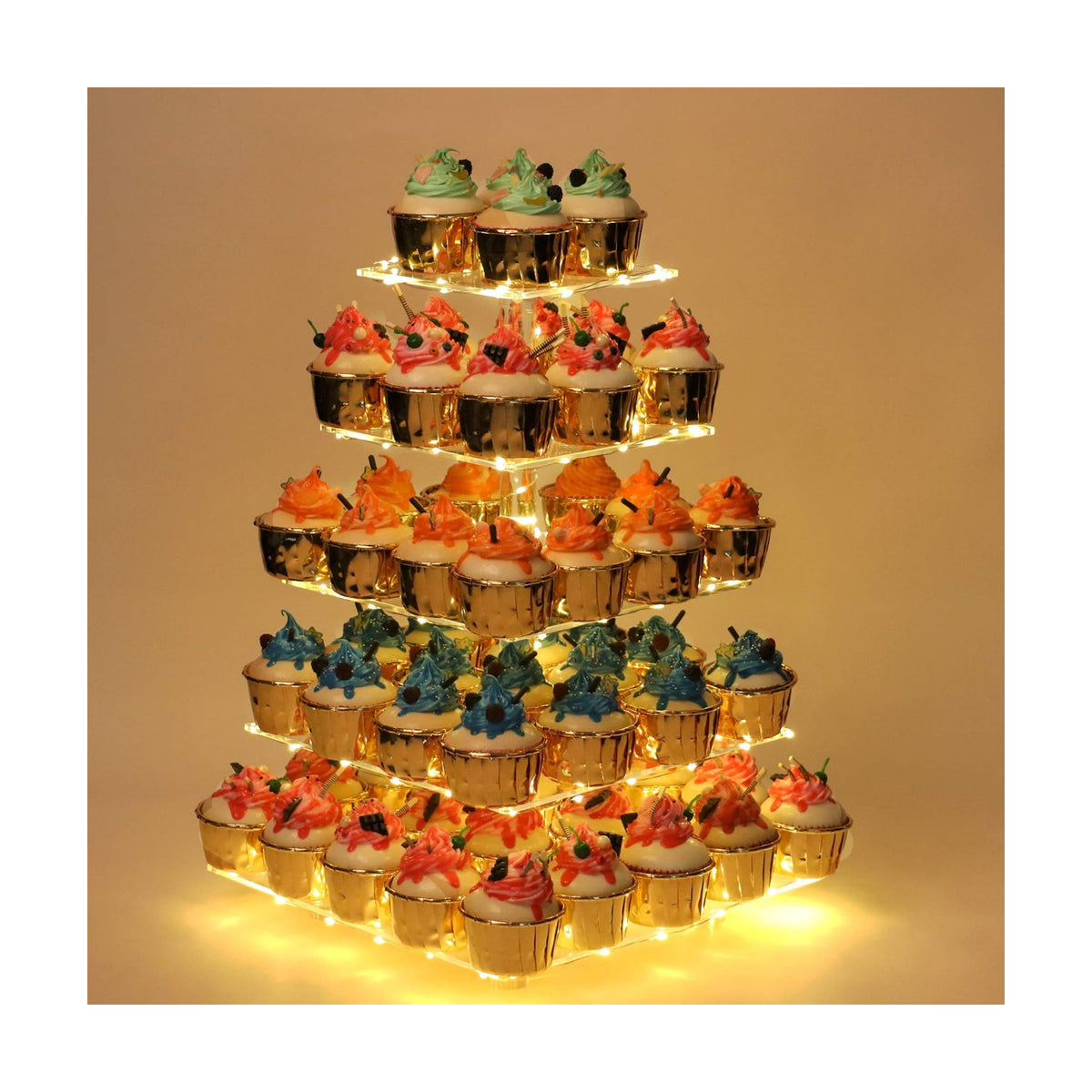 YestBuy 5 Tier Cupcake Stand for 60 Cupcakes with Yellow Lights