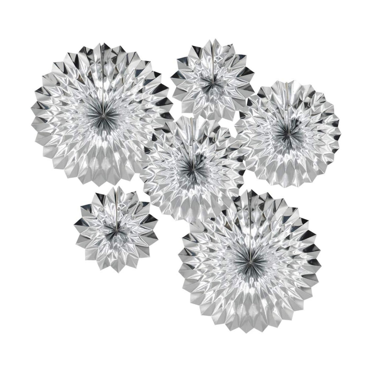 6-Pack Silver Party Decorations, Hanging Paper Fans Wall Decor