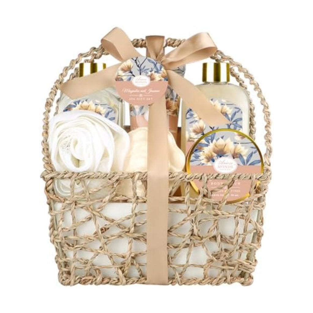 Gift Basket for Women, 8pcs Magnolia & Jasmine Spa Gift Baskets for Women