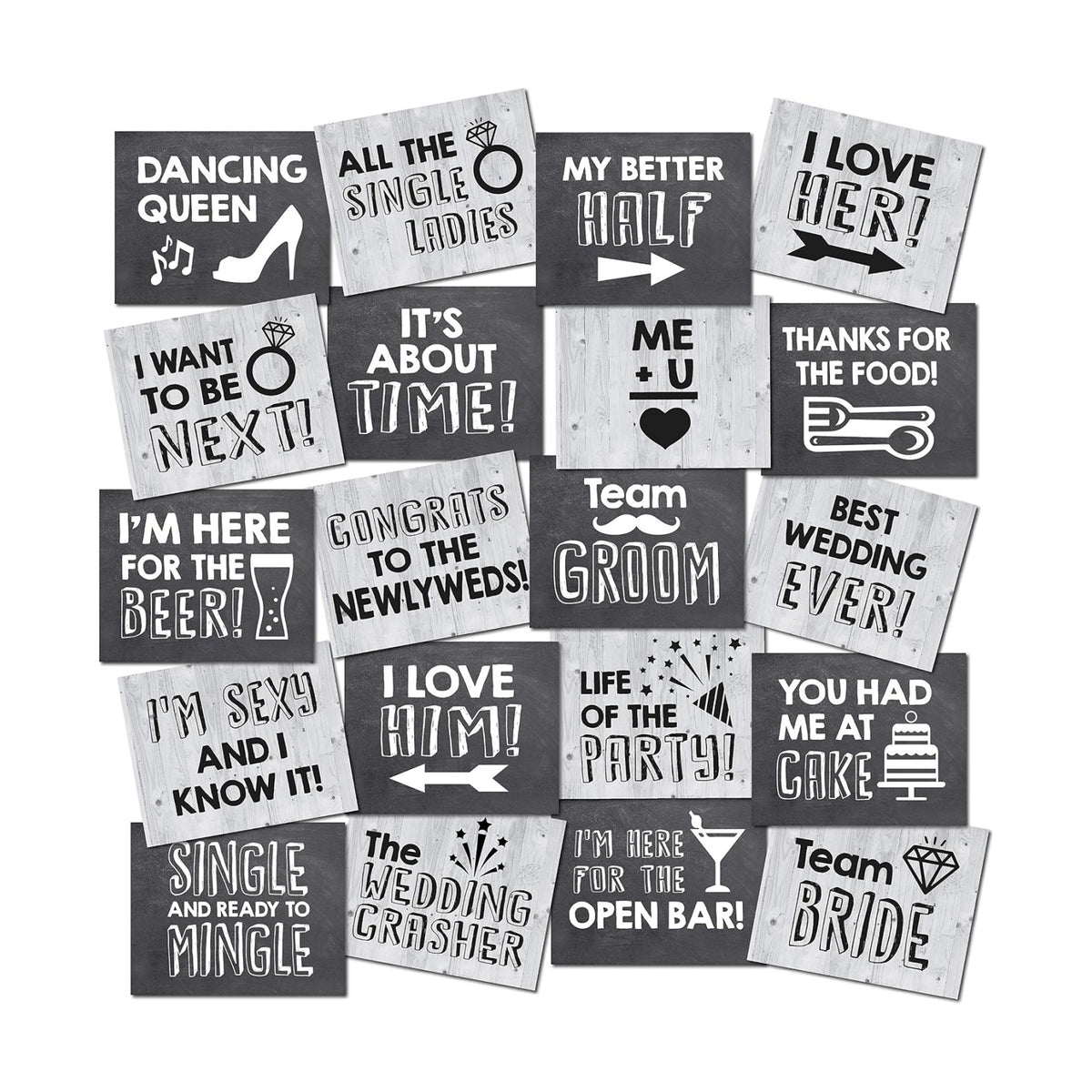 20 Designs, 8x10, Double Sided, Photo Booth Props, Wedding Props Photo Booth Signs