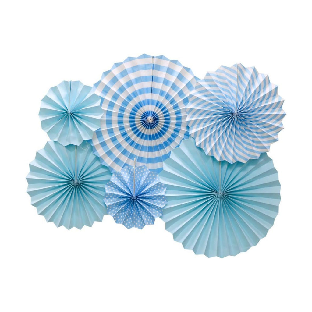 6-Pack Blue Hanging Paper Fans, Party and Wall Decor
