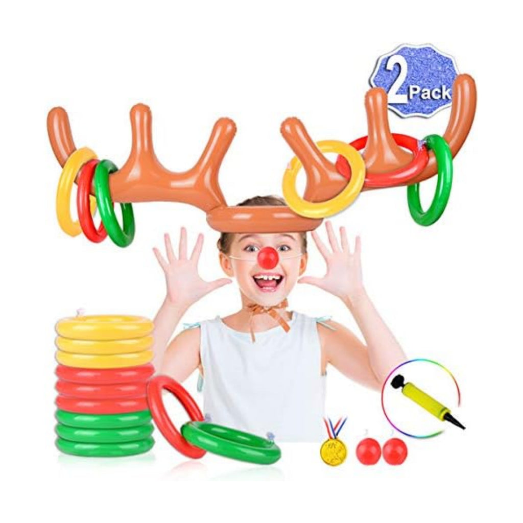 Christmas Games for Family Party, 4 Pack Inflatable Reindeer Antler Ring Toss Game Great Christmas Games for Adults and Kids