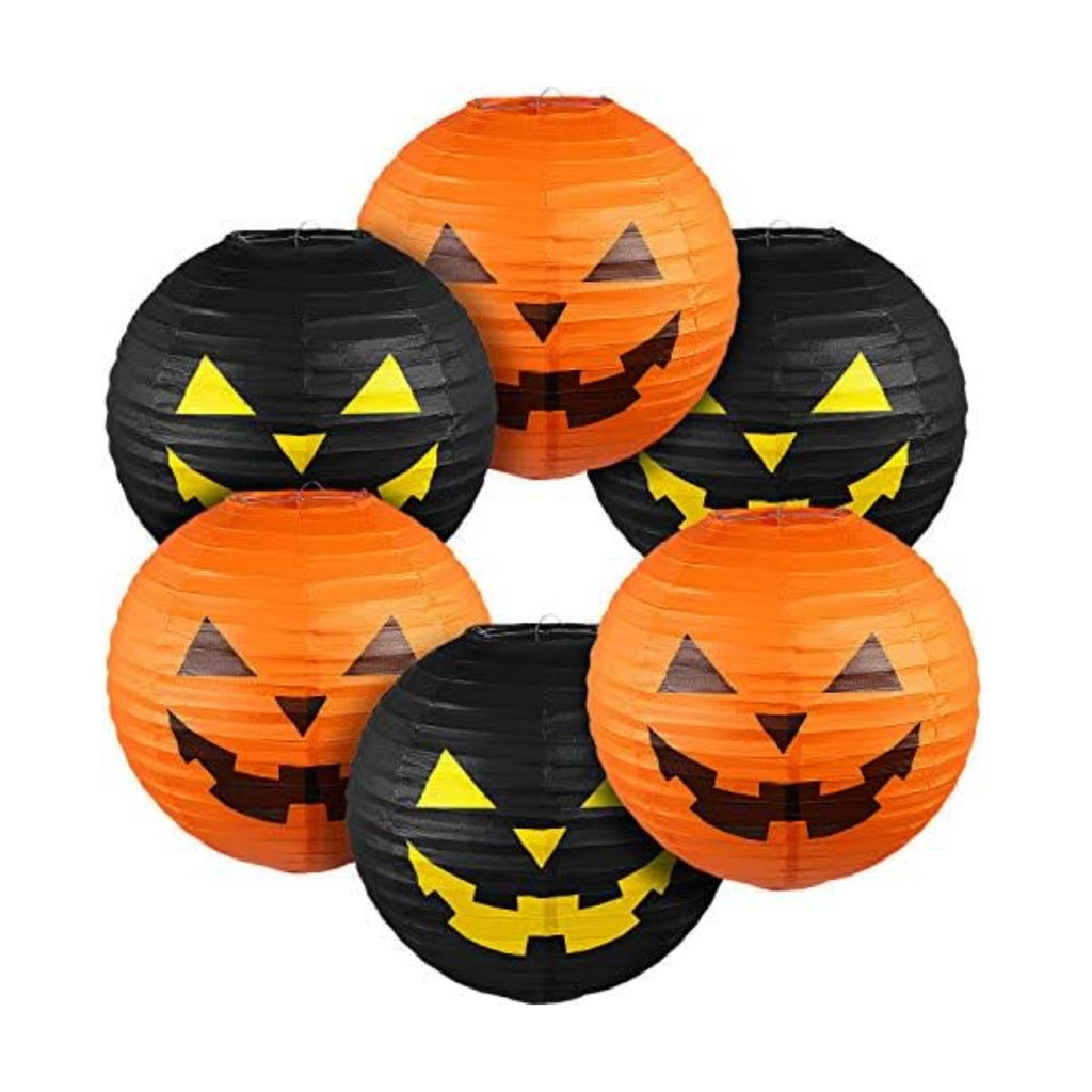 Blulu 6 Pieces Halloween Hanging Paper Lanterns Set, Halloween Pumpkin Paper Jack-O'-Lantern for Halloween Spooky Home Party Decoration, 11.8 x 11 Inch