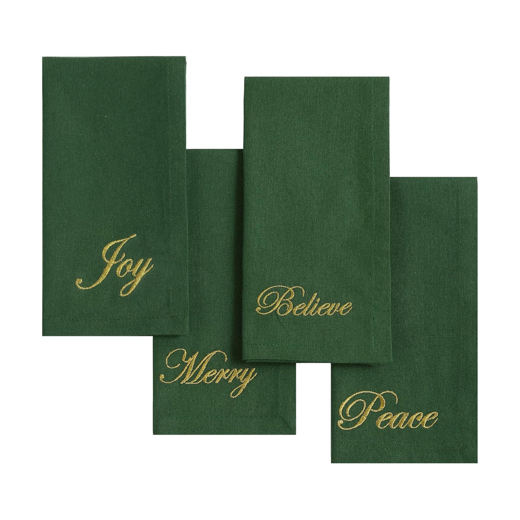 Threadmade Holiday Sentiments Napkins, Set of 4, Green - 20" W x 20" L