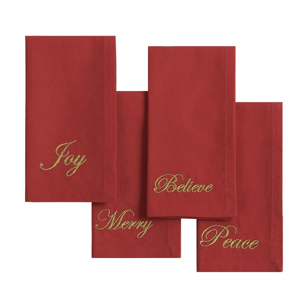Threadmade Holiday Sentiments Napkins, Set of 4, Red - 20" W x 20" L
