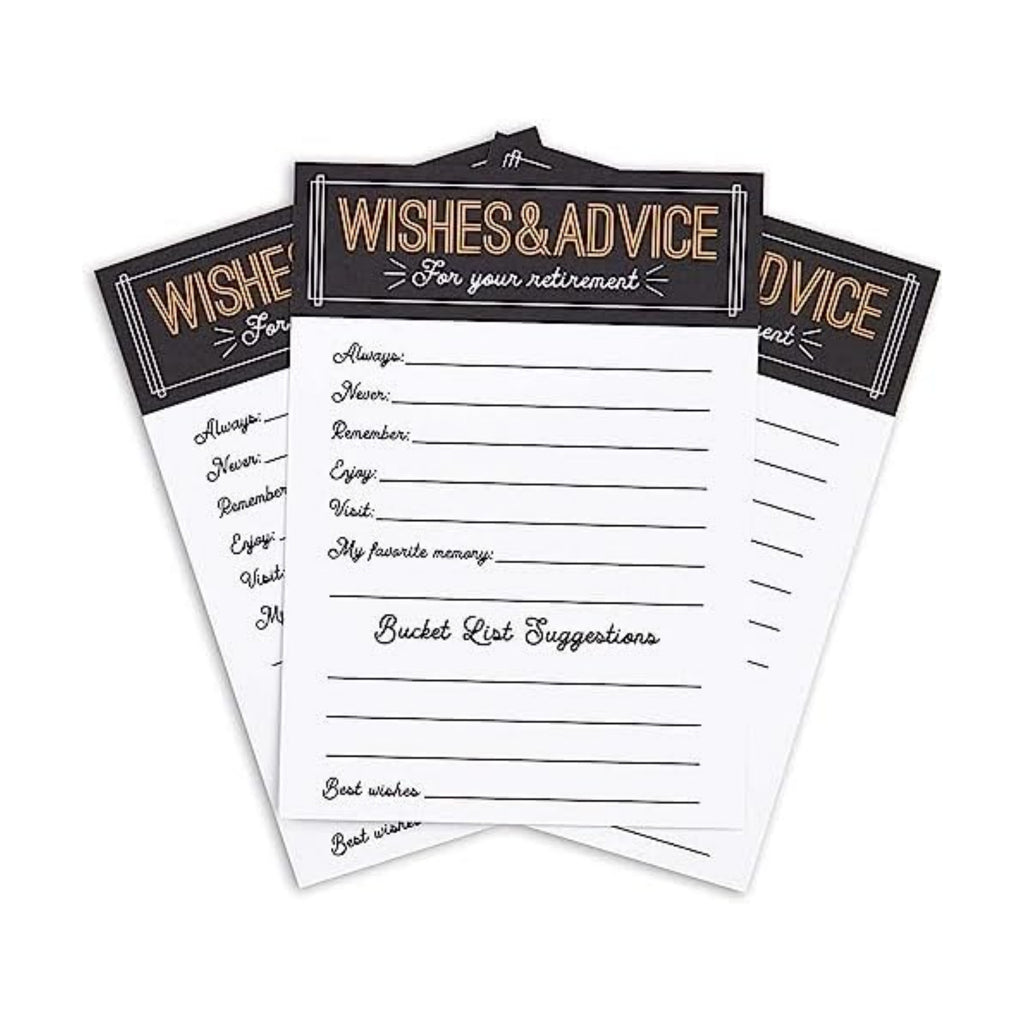 Sparkle and Bash Retirement Advice Cards & Wishes - 5 x 7-Inch, 36 Pack, Black Letter Print - Party Games, Well Wishes & Memory Advice for Retiree